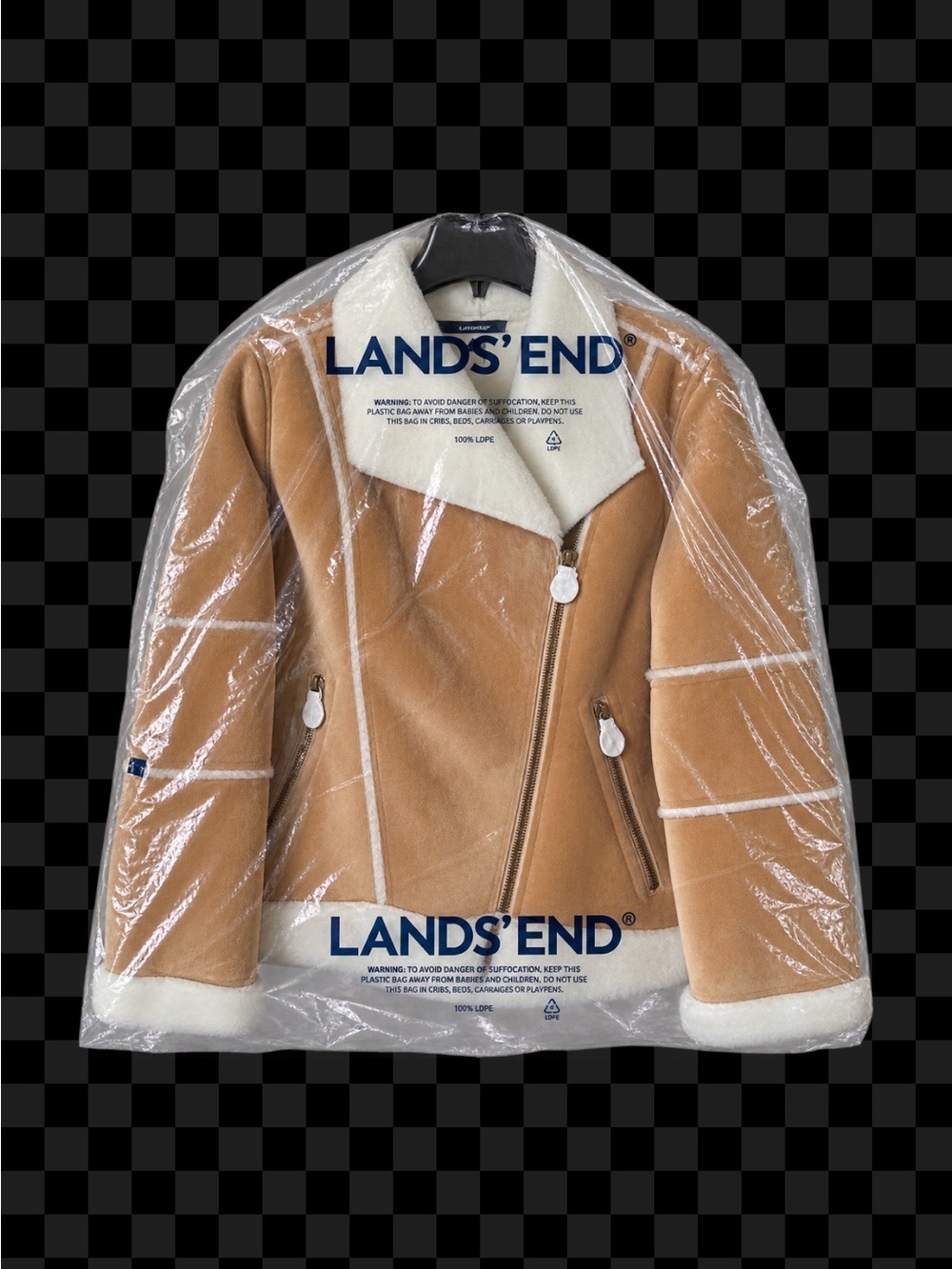 LANDSEND Woman’s Petite Medium Faux Sheepskin Shearling Warm Fleece Moto Jacket